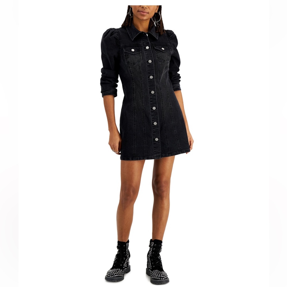Tinseltown Juniors’ Puff-Sleeve Denim Dress